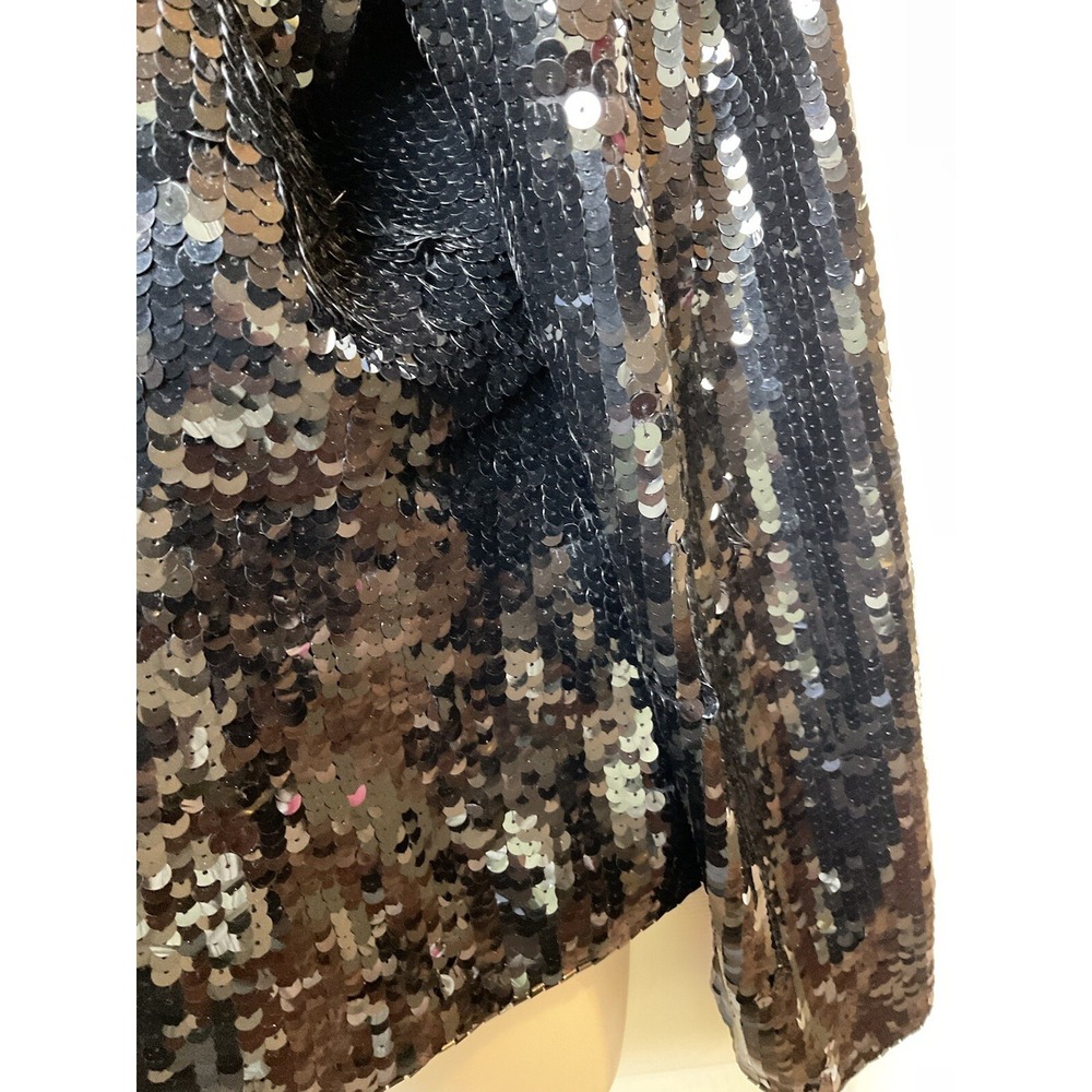 Vintage Black Sequin Blazer Jacket Single Button V-Neck Evening Party Shimmer - Picture 5 of 16